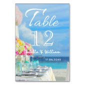 Eleganter Hochzeitstisch am Strand des Floral Tischnummer (Vorderseite)