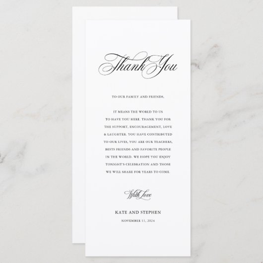 Eleganter Hochzeitstisch Empfang Dankeschön Karte (Vorne/Hinten)