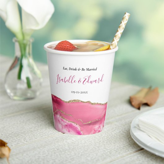 Eleganter Hochzeitstisch Empfang Décor Pink & Gold Pappbecher