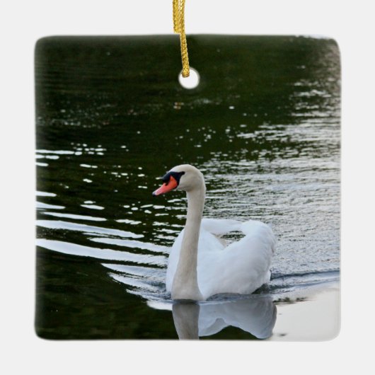 Eleganter Höckerschwan Keramikornament (Vorderseite)