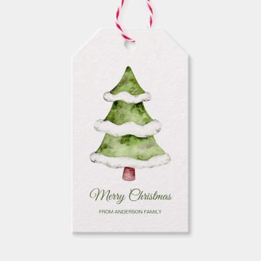 Eleganter Holiday Watercolor Weihnachtsbaum Geschenkanhänger (Vorderseite)