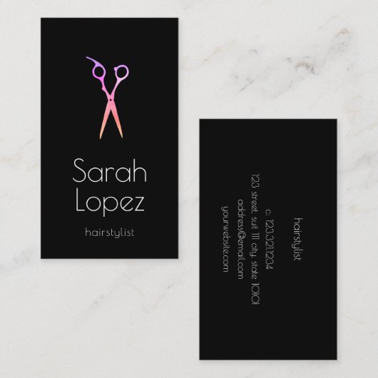 Eleganter Holograf und schwarze Schere Visitenkarte (Vorne/Hinten)