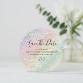 Eleganter holografischer Funkelnd Glitzer Pastel M Save The Date (Stehend Vorderseite)