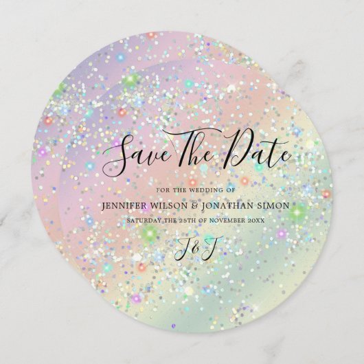 Eleganter holografischer Funkelnd Glitzer Pastel M Save The Date (Vorne/Hinten)