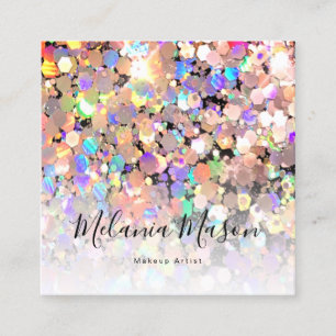 Eleganter holografischer Glitter-Make-up-Artist Sc Quadratische Visitenkarte