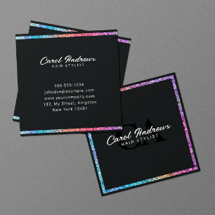Eleganter Holografischer Glitter-Rahmen Hairstylis Quadratische Visitenkarte