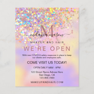 Eleganter holografischer Glitter We're Open Salon  Flyer