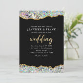 Eleganter holografischer Glitzer Agate Black Moder Einladung (Stehend Vorderseite)