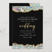 Eleganter holografischer Glitzer Agate Black Moder Einladung (Vorne/Hinten)