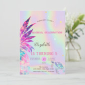 Eleganter holografischer Glitzer Ananas Einladung (Stehend Vorderseite)