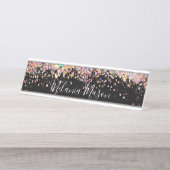 Eleganter holografischer Glitzer Black Schreibtischnamensplakette (Vorderseite )