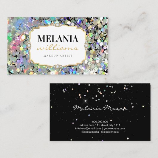 Eleganter holografischer Glitzer Makeup Artist Fra Visitenkarte (Vorne/Hinten)