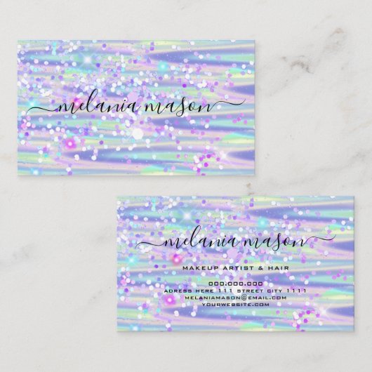 Eleganter holografischer Glitzer Makeup Artist Lil Visitenkarte (Vorne/Hinten)