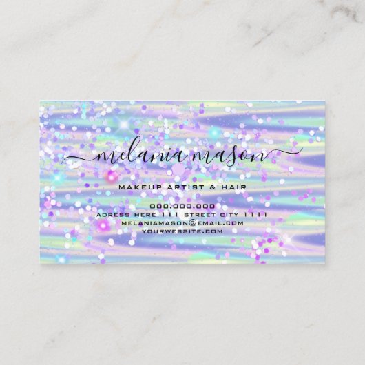 Eleganter holografischer Glitzer Makeup Artist Lil Visitenkarte (Rückseite)