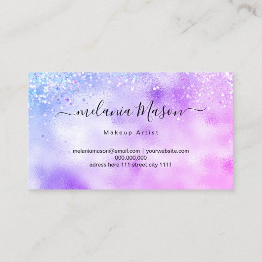 Eleganter holografischer Glitzer Makeup Artist Sil Visitenkarte (Rückseite)