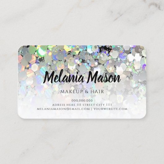 Eleganter holografischer Glitzer Makeup Artist Uni Visitenkarte (Rückseite)