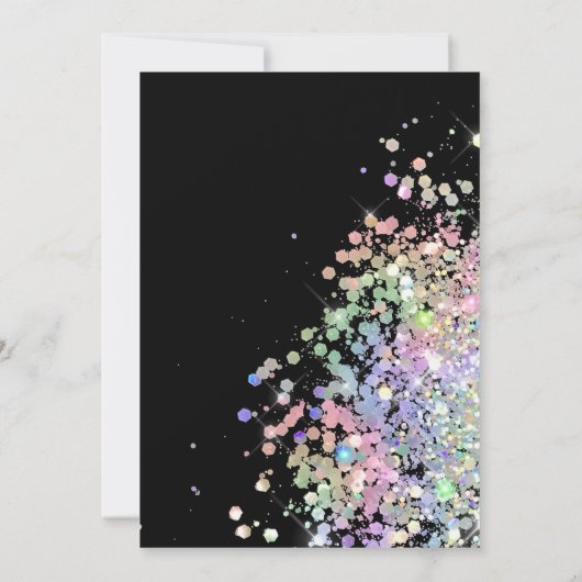 Eleganter holografischer Glitzer Moderner Schwarz Einladung (Rückseite)