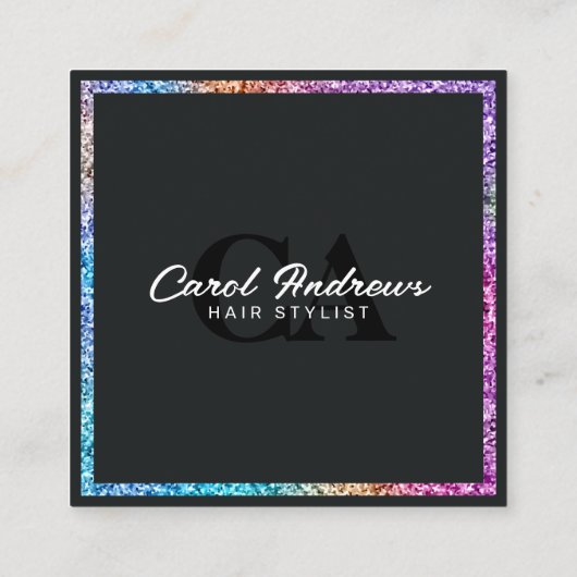 Eleganter holografischer Glitzer-Rahmen-Haarstil Quadratische Visitenkarte (Rückseite)