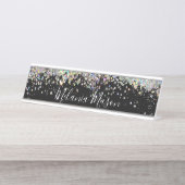 Eleganter holografischer Glitzer Schwarzer Schreib Schreibtischnamensplakette (Vorderseite )