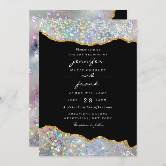 Eleganter holografischer Glitzer Sparkle Agate Bla Einladung (Vorne/Hinten)