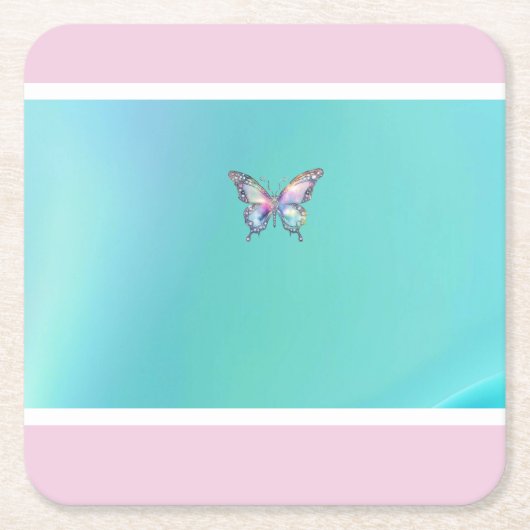 Eleganter Holographic Aqua Butterfly Paper Unterse Rechteckiger Pappuntersetzer (Vorderseite)