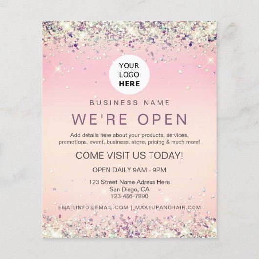 Eleganter Holographic Glitzer Custom Logo Pink Fly Flyer (Hinten)