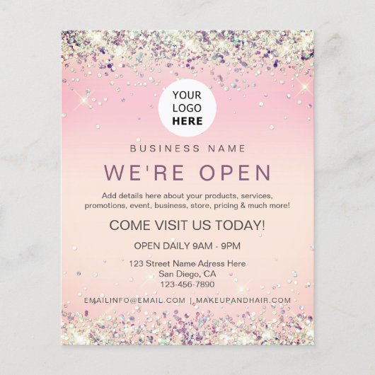 Eleganter Holographic Glitzer Custom Logo Pink Fly Flyer (Vorne)