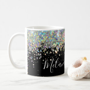 Eleganter Holographic Glitzer Individuelle Name Bl Kaffeetasse