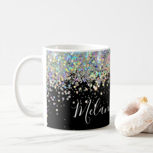 Eleganter Holographic Glitzer Individuelle Name Bl Kaffeetasse (Mit Donut)
