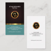 Eleganter Holzkörner Shiny Gold Stripe Electrician Visitenkarte (Vorne/Hinten)