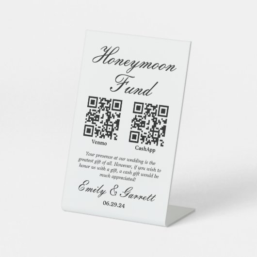 Eleganter Honeymoon Fund QR Code Pedestal Sign Sockelschild (Vorderseite)