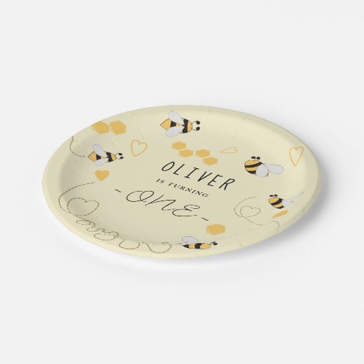 Eleganter Honigbiene zum ersten Bienentag Pappteller (Schrägansicht)