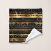 Eleganter, horizontal gestreifter Schwarz-Gold-Str Badhandtuch Set (Waschlappen)