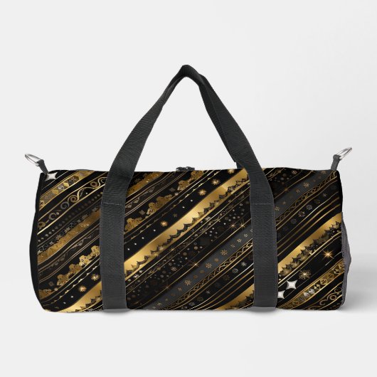 Eleganter, horizontal gestreifter Schwarz-Gold-Str Duffle Bag (Vorderseite)
