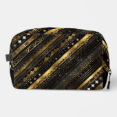 Eleganter, horizontal gestreifter Schwarz-Gold-Str Waschbeutel (Vorderseite)