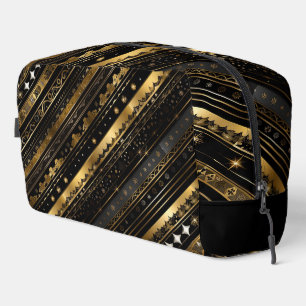 Eleganter, horizontal gestreifter Schwarz-Gold-Str Waschbeutel