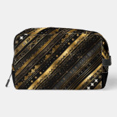 Eleganter, horizontal gestreifter Schwarz-Gold-Str Waschbeutel (Rückseite)