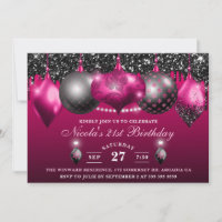 Eleganter Hot Pink & Black Glitzer Baubles Geburts