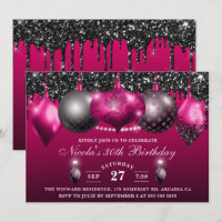 Eleganter Hot Pink & Black Glitzer Baubles Geburts