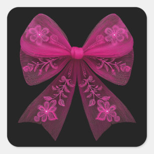 Eleganter Hot Pink Bow mit Blumenmuster Quadratischer Aufkleber