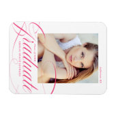 Eleganter Hot Pink Calligraphy Foto Abschluss Magnet (Horizontal)