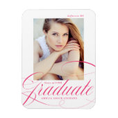 Eleganter Hot Pink Calligraphy Foto Abschluss Magnet (Vertikal)