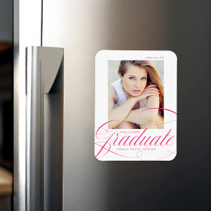 Eleganter Hot Pink Calligraphy Foto Abschluss Magnet