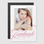 Eleganter Hot Pink Calligraphy Foto Abschluss Magneteinladung (Vorne/Hinten)