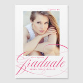 Eleganter Hot Pink Calligraphy Foto Abschluss Magneteinladung (Vorderseite)