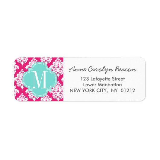 Eleganter Hot Pink Damask Personalisiert (Vorne)