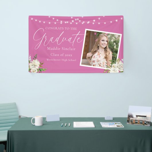 Eleganter Hot Pink Foto Floral Abschluss Banner (Messeveranstaltung)