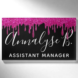 Eleganter Hot Pink Glitzer Funkelnd Name Beruflich Namenschild