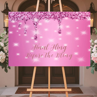Eleganter Hot Pink Glitzer Tropfen Bachelorette Acrylschild