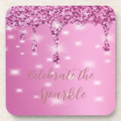 Eleganter Hot Pink Glitzer Tropfen Bachelorette Getränkeuntersetzer (Vorderseite)